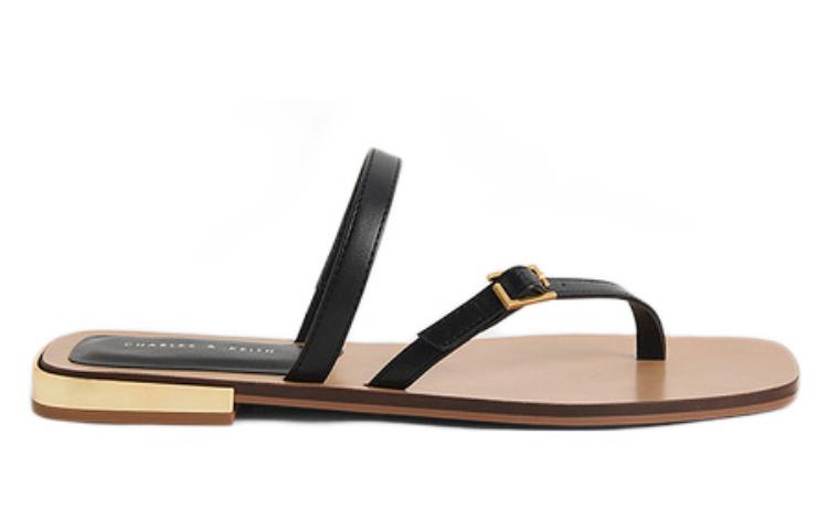 Order CHARLES&KEITH PU斜綁帶方頭夾趾涼拖鞋 女款 黑色