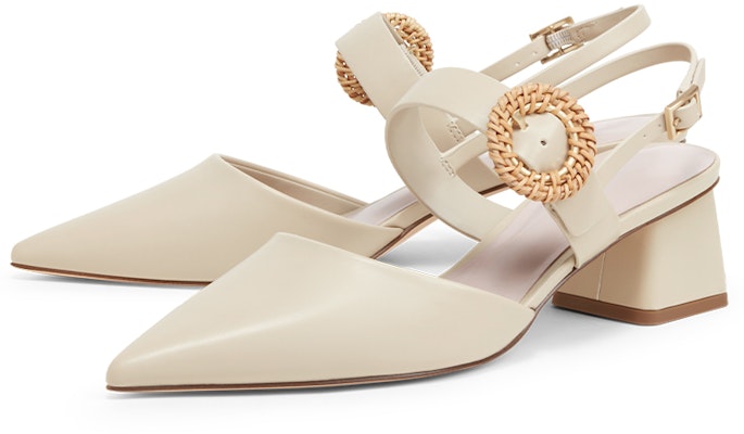 CHARLES&KEITH PU編織帶扣尖頭粗跟中低跟鞋 4cm 女款 粉白色 Lookbook CHARLES&KEITH PU編織帶扣尖頭粗跟中低跟鞋 4cm 女款 粉白色