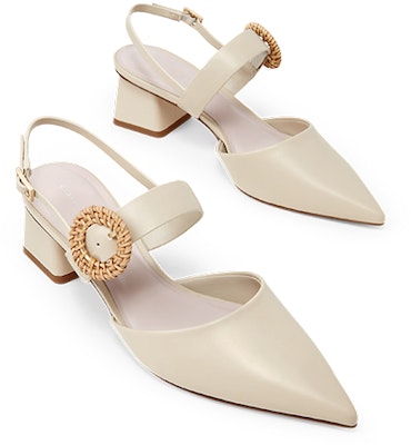 CHARLES&KEITH PU編織帶扣尖頭粗跟中低跟鞋 4cm 女款 粉白色 Shop CHARLES&KEITH PU編織帶扣尖頭粗跟中低跟鞋 4cm 女款 粉白色