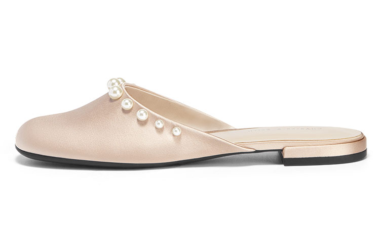 (Women) CHARLES & KEITH Fabric Pearl Embellished Flat 'Fashion Slide Sand Beige' CK1-70900364_BEIGE