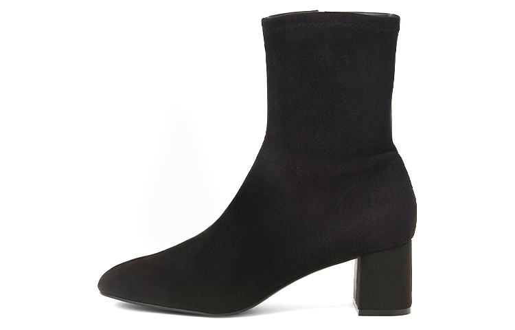 (Women) CHARLES & KEITH Faux Suede Block Heel Ankle Boots 'Black' CK1-90280034_BLACK