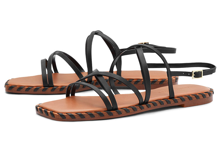 Order CHARLES＆KEITH 歐美編織交叉帶飾平跟涼鞋 女款 黑色