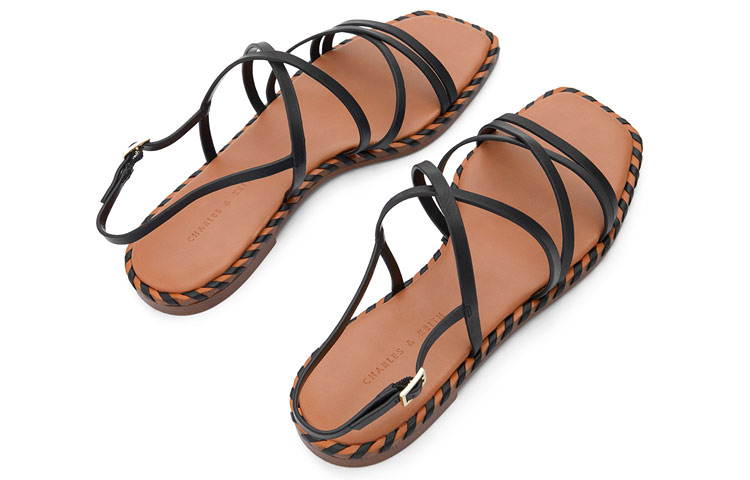 Lookbook CHARLES＆KEITH 歐美編織交叉帶飾平跟涼鞋 女款 黑色