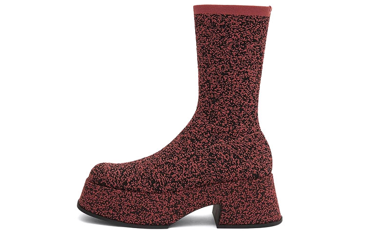 Buy (W) CHARLES & KEITH Kasut Boot Tumit Tinggi Knit Platform 'Wine Red' untuk Keselesaan. CK1-90380119_BURGUNDY