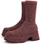 Order (W) CHARLES & KEITH Kasut Boot Tumit Tinggi Knit Platform 'Wine Red' untuk Keselesaan. CK1-90380119_BURGUNDY