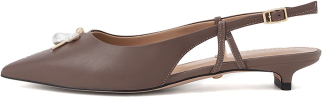 (Women) CHARLES & KEITH Leather High Heel Mules 'Grey-Brown Pearl Embellished' SL1-71720074_TAUPE (Women) CHARLES & KEITH Leather High Heel Mules 'Grey-Brown Pearl Embellished' SL1-71720074_TAUPE