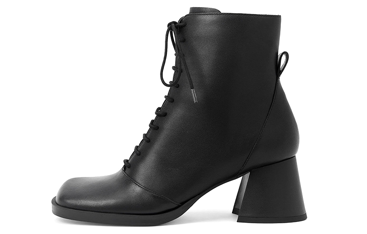 (Women) CHARLES & KEITH Leather Lace-Up Ankle Boots 'Black' SL1-90280044_BLACK