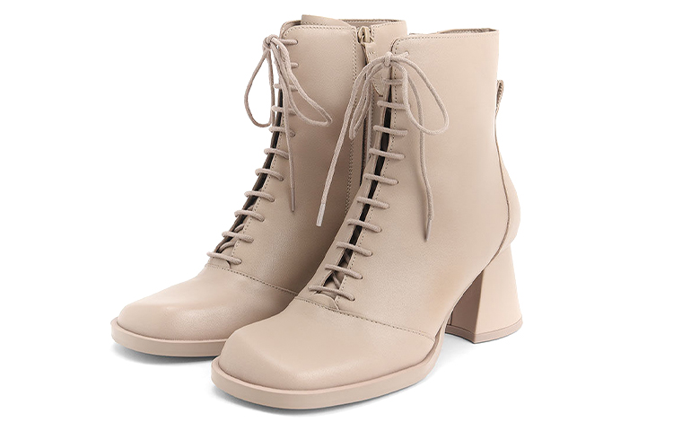 Lookbook (W) CHARLES & KEITH Bota de Tobillo de Cuero con Cordones 'Gris Marrón' SL1-90280044_TAUPE