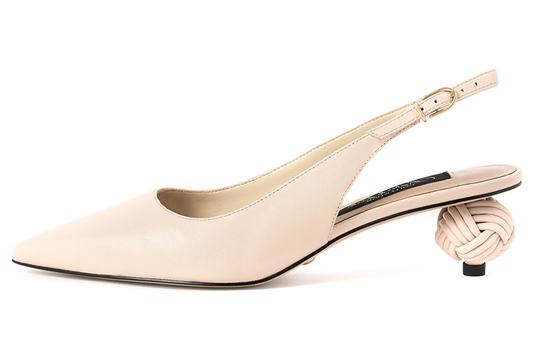(Women) CHARLES & KEITH Leather Sculpted Fashion Open-Heel High Heels 'Beige' SL1-60920017_CHALK