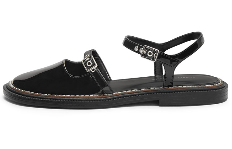 (Women) CHARLES & KEITH Low-Heel Sandal 'Simplified Stitching Black' CK1-70900298_BLACK