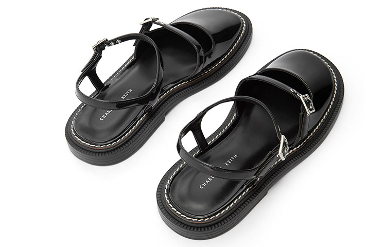 Lookbook (W) CHARLES & KEITH Sandalia de Tacón Bajo 'Costura Simplificada Negra' CK1-70900298_BLACK