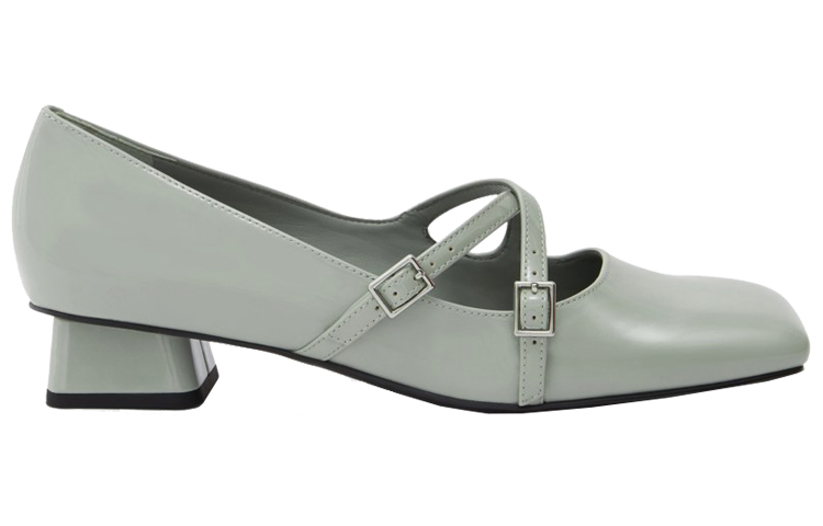 Order CHARLES&KEITH 時尚交叉袢帶方頭瑪麗珍平底鞋 女款 灰綠色
