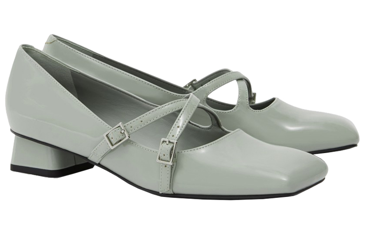 Lookbook CHARLES&KEITH 時尚交叉袢帶方頭瑪麗珍平底鞋 女款 灰綠色