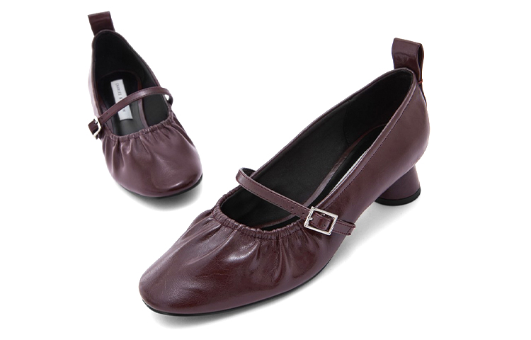 Shop (W) CHARLES & KEITH Mary Jane Heels 'Burgundy Ruched' Tumit Tinggi Perempuan CK1-60580210_BURGUNDY
