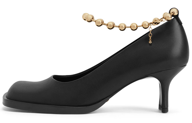 (Women) CHARLES & KEITH Metal Chain Square Toe Block Heel 'Leather' SL1-60280416