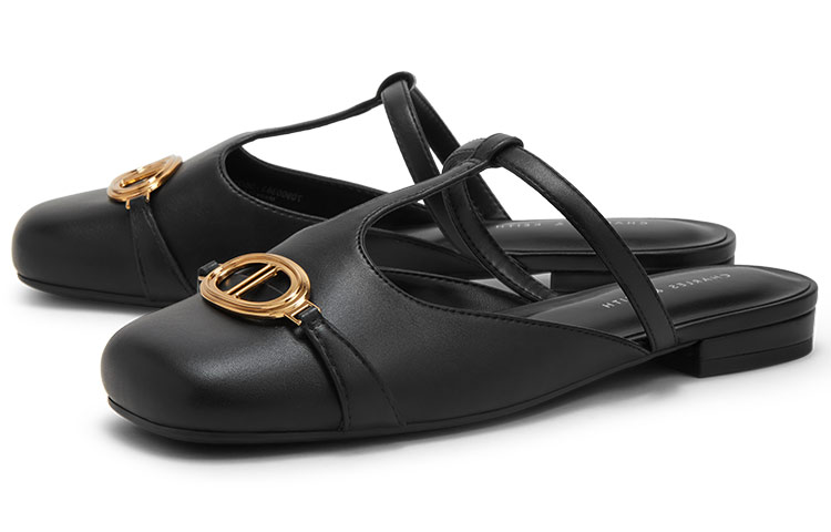 Order (W) CHARLES & KEITH Mule Low Heel 'Patchwork Hitam Tweed' CK1-70900383_BLACK