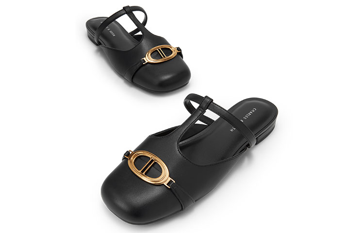 Lookbook (W) CHARLES & KEITH Mule Low Heel 'Patchwork Hitam Tweed' CK1-70900383_BLACK