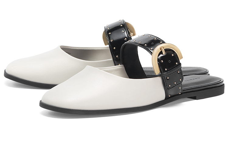 Order (W) CHARLES & KEITH穆勒低跟鞋‘粉白拼色’ CK1-70580187_CHALK