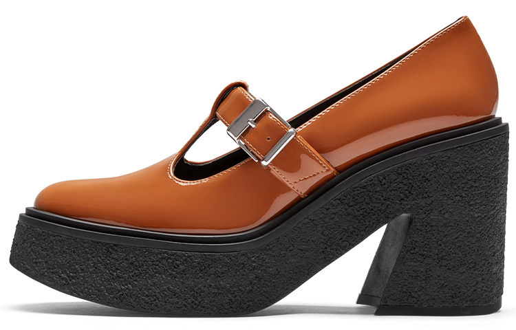(Women) CHARLES & KEITH Patent Leather Retro Mary Jane Pumps 'Brandy' SL1-81720001_COGNAC