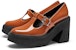 (W) CHARLES & KEITH Kasut Tumit Tinggi Retro Mary Jane Kulit Berkilat 'Brandy' SL1-81720001_COGNAC