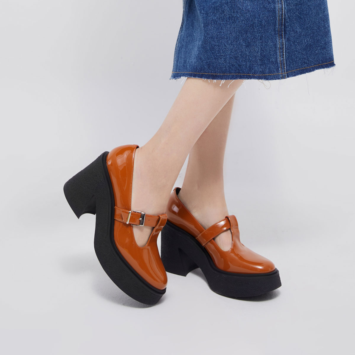 Shop (W) CHARLES & KEITH 브랜디 레트로 메리제인 펌프스 SL1-81720001_COGNAC