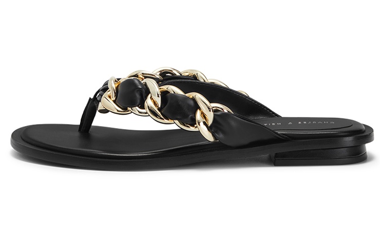 Buy (W) CHARLES & KEITH PU 'Sandal Jepit Fashion Hitam dengan Rantai Hiasan' CK1-70280026_BLACK