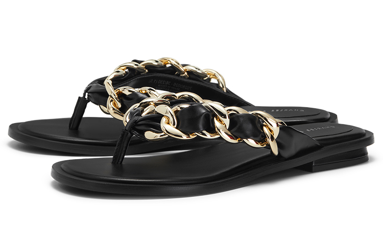 Lookbook (W) CHARLES & KEITH PU 'Sandal Jepit Fashion Hitam dengan Rantai Hiasan' CK1-70280026_BLACK