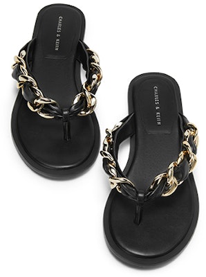 (W) CHARLES & KEITH 체인 장식 슬라이드 블랙 (CHARLES & KEITH Chain Thong Slide Black) CK1-70280026_BLACK Shop (W) CHARLES & KEITH 체인 장식 슬라이드 블랙 (CHARLES & KEITH Chain Thong Slide Black) CK1-70280026_BLACK