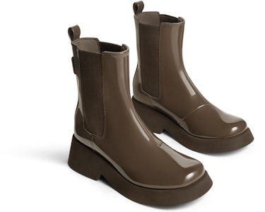 CHARLES&KEITH PU 時尚亮皮厚底 短筒 切爾西靴 5cm 女款 1