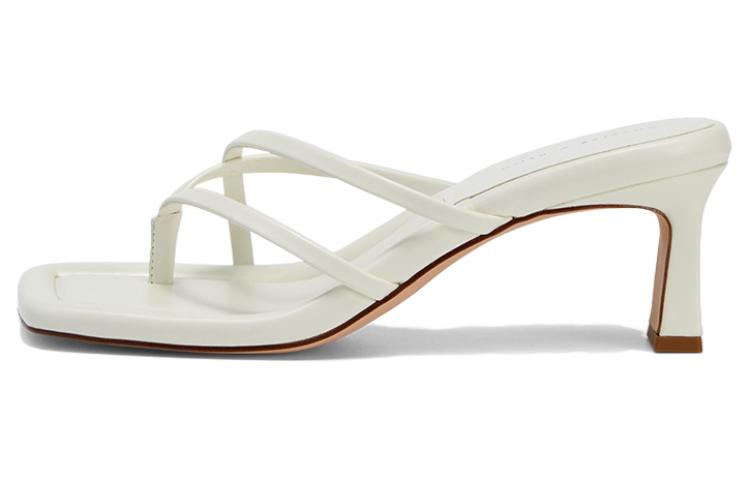 (Women) CHARLES & KEITH PU Cross-Strap Square-Toe Thong Heels 'Fashion White Slides' CK1-60361417_WHITE