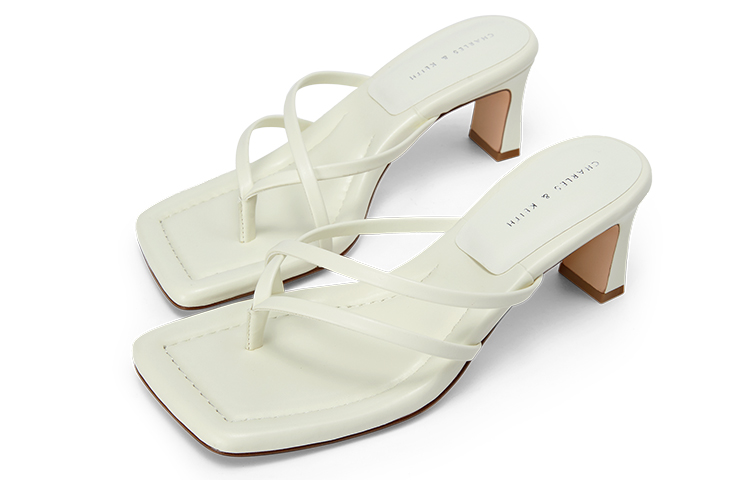 Shop (W) 【レディース】チャールズ＆キースPUクロスストラップ スクエアトゥトングヒール 'ファッションホワイトスライド' CK1-60361417_WHITE CK1-60361417_WHITE