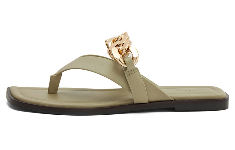 (Women) CHARLES & KEITH PU Metal Chain Thong Sandals 'Taupe' CK1-70380863_TAUPE