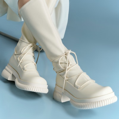 (W) CHARLES & KEITH PU Platform Zip 'But Tinggi Slim'. CK1-90360373 3