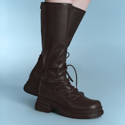 (W) CHARLES & KEITH PU Platform Zip 'But Tinggi Slim'. CK1-90360373 4