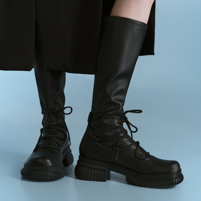 (W) CHARLES & KEITH PU Platform Zip 'But Tinggi Slim'. CK1-90360373 2