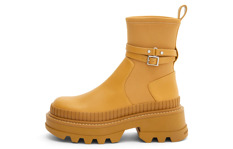 Buy CHARLES&KEITH 仿皮复古厚底短靴 5.6cm 女款 黃褐色