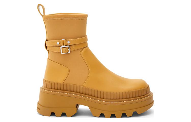 Order CHARLES&KEITH 仿皮复古厚底短靴 5.6cm 女款 黃褐色