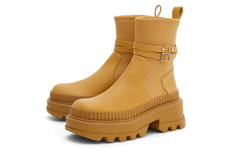 Lookbook CHARLES&KEITH 仿皮复古厚底短靴 5.6cm 女款 黃褐色