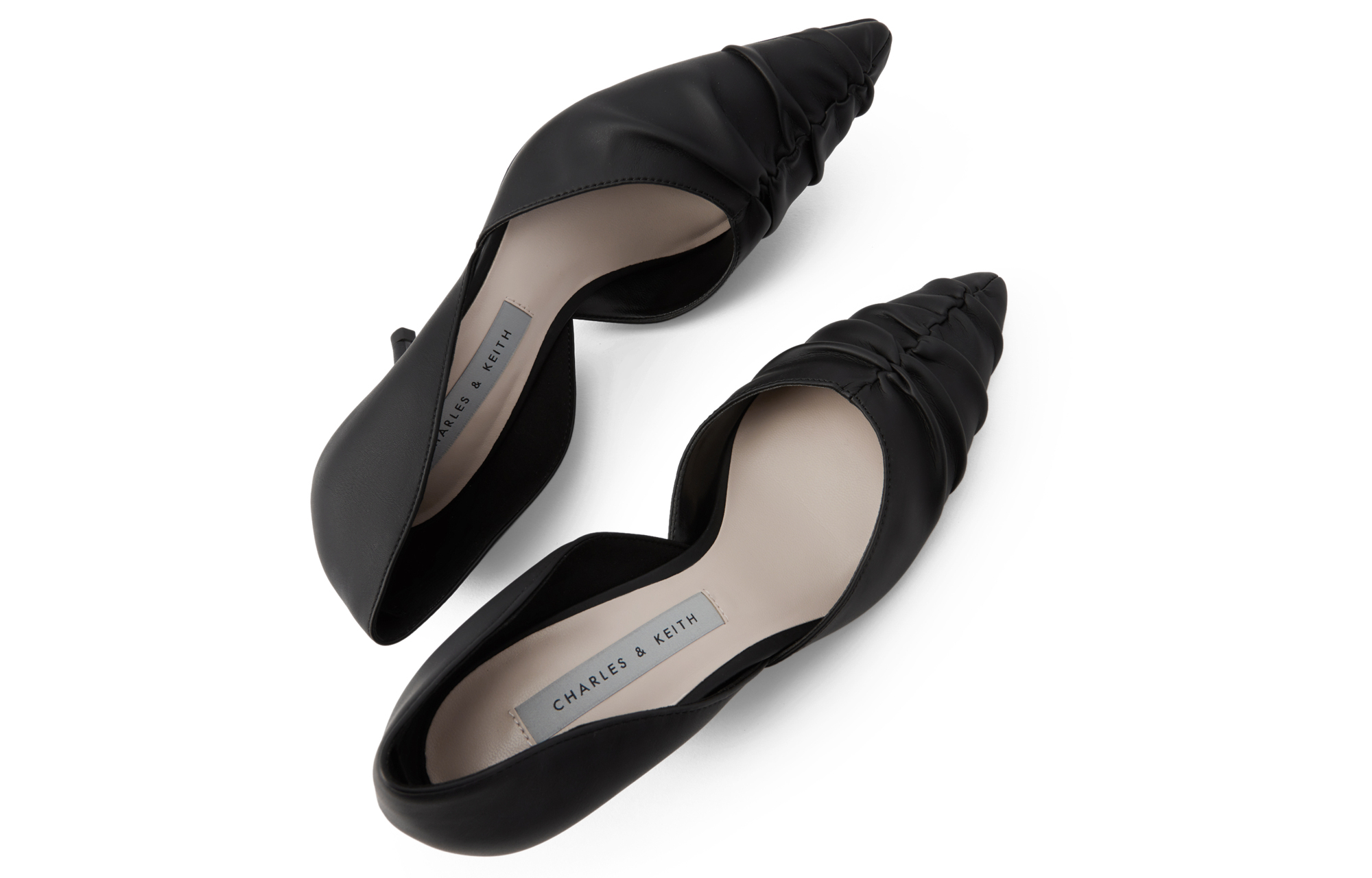 Sizing (W) CHARLES & KEITH PU Tacón Aguja con Punta Fruncida 'Negro' CK1-60361304