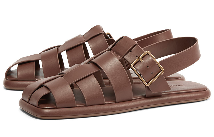 Order (W) CHARLES & KEITH スクエアトゥフラットサンダル (ブラウン) CK1-71870005_BROWN