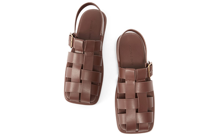 Lookbook (W) CHARLES & KEITH スクエアトゥフラットサンダル (ブラウン) CK1-71870005_BROWN