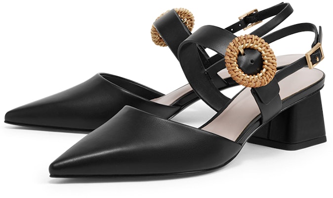 CHARLES&KEITH PU 編織扣帶飾尖頭 粗跟 高跟鞋 4cm 女款 黑色 Lookbook CHARLES&KEITH PU 編織扣帶飾尖頭 粗跟 高跟鞋 4cm 女款 黑色
