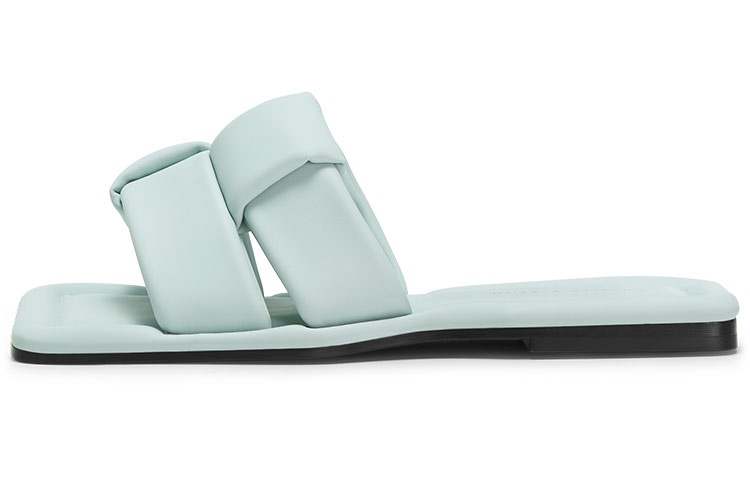 (Women) CHARLES & KEITH PU Woven Peep-Toe Flat Mules 'Mint Blue' CK1-70380955_MINT-BLUE