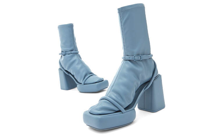 Shop (W) CHARLES & KEITH スクエアトゥソックブーツ (ブルーバックル) CK1-60361354_BLUE