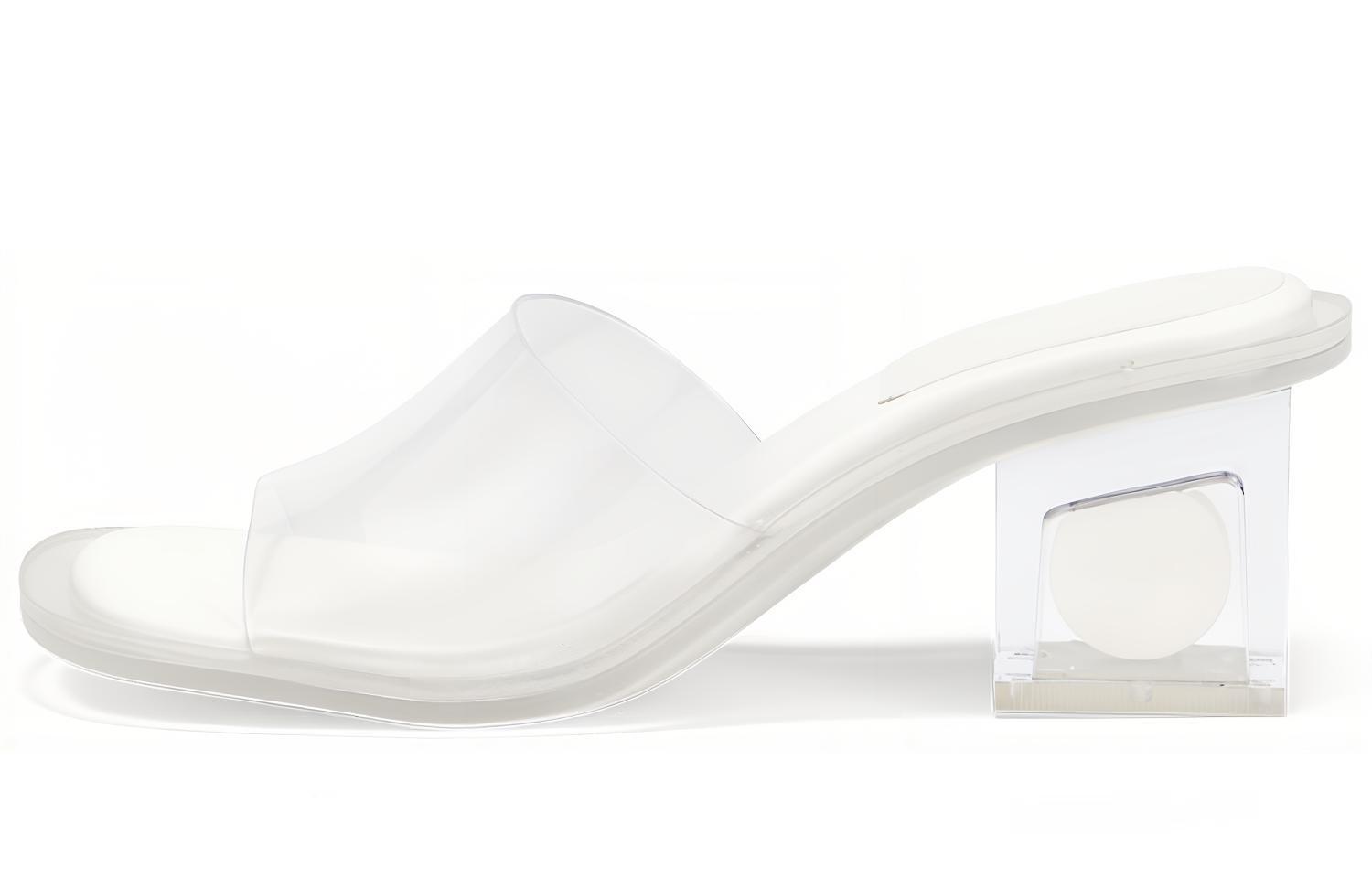 (Women) CHARLES & KEITH Transparent Strap Chunky Heel Sandals 'White' CK1-60920307_WHITE