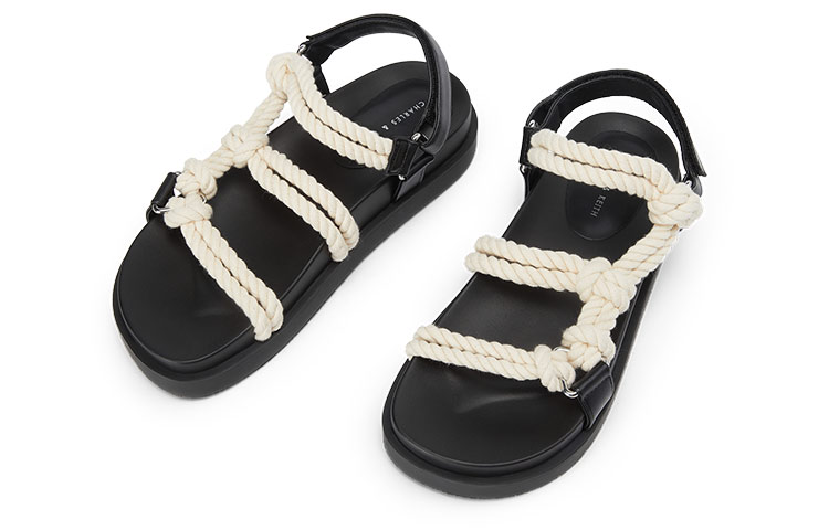 Lookbook CHARLES&KEITH 布料編織帶舒適厚底時尚涼拖 女款 黑色