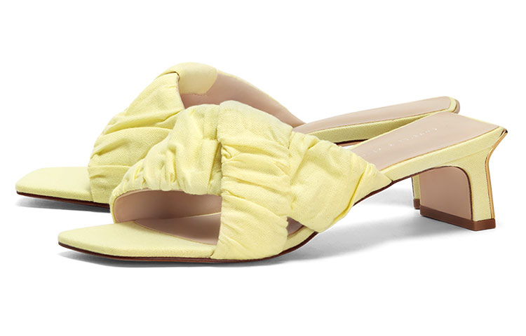 Order CHARLES＆KEITH 織布褶皺交叉帶露趾涼拖鞋 4.7cm 女款 黃色