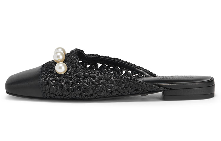 (Women) CHARLES & KEITH Woven Square Toe Slide 'Pearl Black' SL1-70900032-A_BLACK
