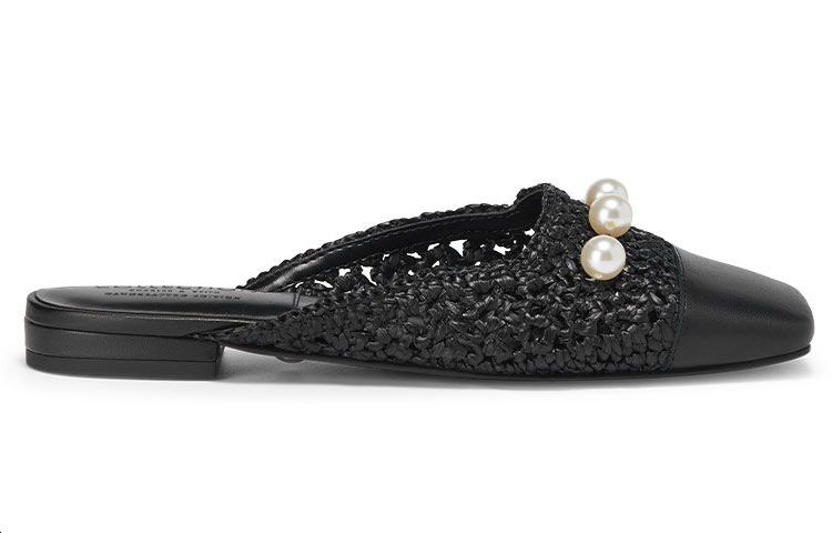 Order (W) CHARLES & KEITH Woven Square Toe Slide 'Pearl Black' Sandal Kulit Hitam SL1-70900032-A_BLACK