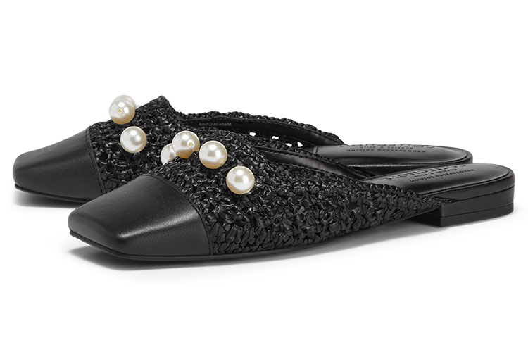 Lookbook (W) CHARLES & KEITH Woven Square Toe Slide 'Pearl Black' Sandal Kulit Hitam SL1-70900032-A_BLACK